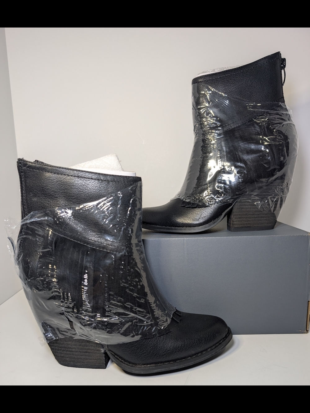 Very Volatile Black Fringe Ankle Boots Women's Size 6.5